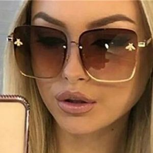 Tea Colored Gold Bee Oversized Sunglasses